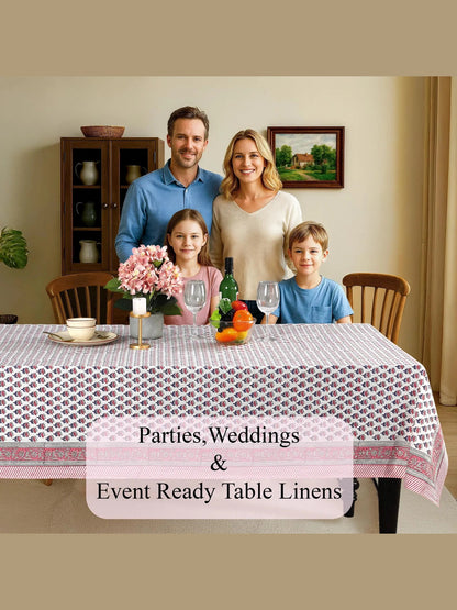 Pink Sapphire Hand Block Printed Cotton Tablecloth