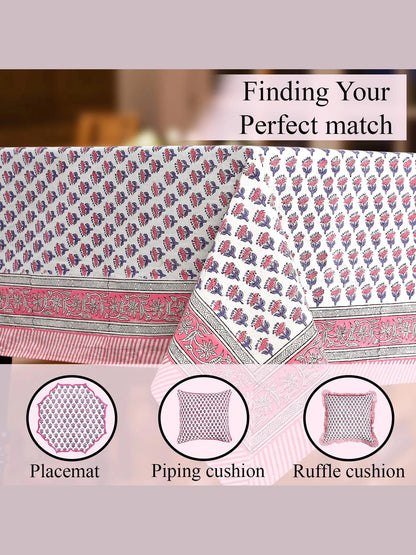 Pink Sapphire Hand Block Printed Cotton Tablecloth