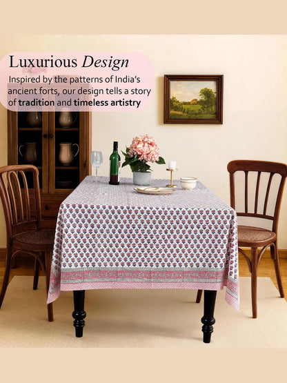 Pink Sapphire Hand Block Printed Cotton Tablecloth