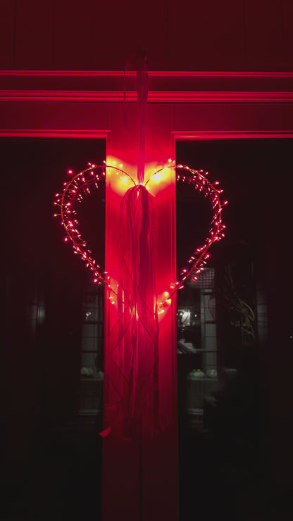 Electric Iron Heart w/ 120 Red & WW Firecracker lights 19.6"H  (red, warm white, or alternate flashing option)