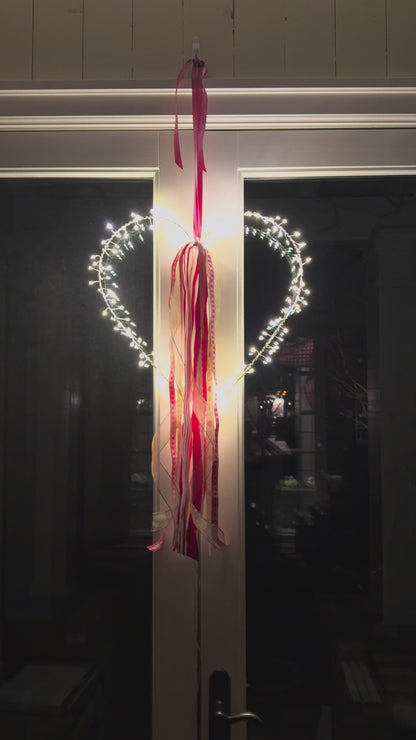 Electric Iron Heart w/ 120 Red & WW Firecracker lights 19.6"H  (red, warm white, or alternate flashing option)