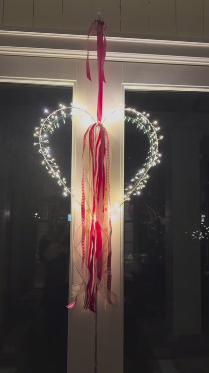 Electric Iron Heart w/ 120 Red & WW Firecracker lights 19.6"H  (red, warm white, or alternate flashing option)