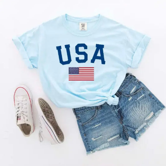 White or Light Blue USA T-Shirt